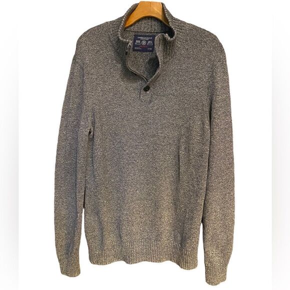 American Eagle Sz LT Heathered Gray Fisherman’s High Collar Zip Sweater - Picture 1 of 8